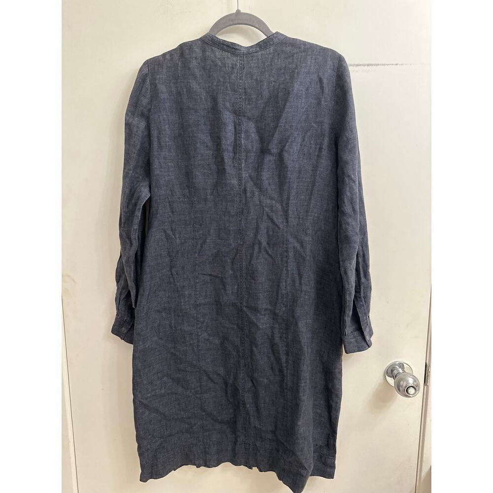 Eileen Fisher Linen Shirt Dress Women S Chambray Gray Roll Tab Coastal Office - Picture 5 of 6